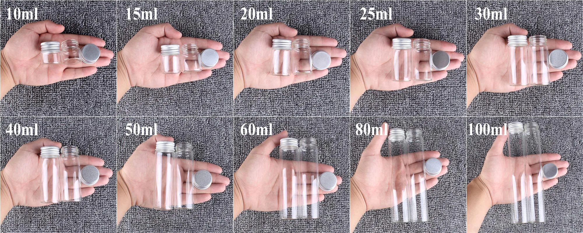 12 pièces 10ml 15ml 20ml 25ml 30ml 40ml 50ml 60ml 80ml 100ml bouteilles en verre avec bouchons en... – Image 2