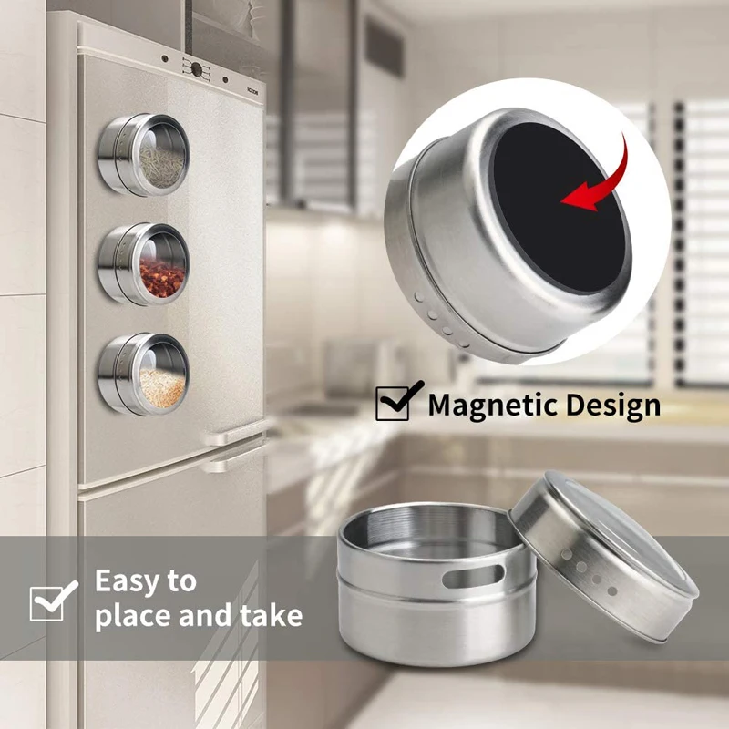 Ensemble de pots à épices magnétiques avec étiquettes autocollantes RU/EN, Base en acier inoxydab... – Image 3