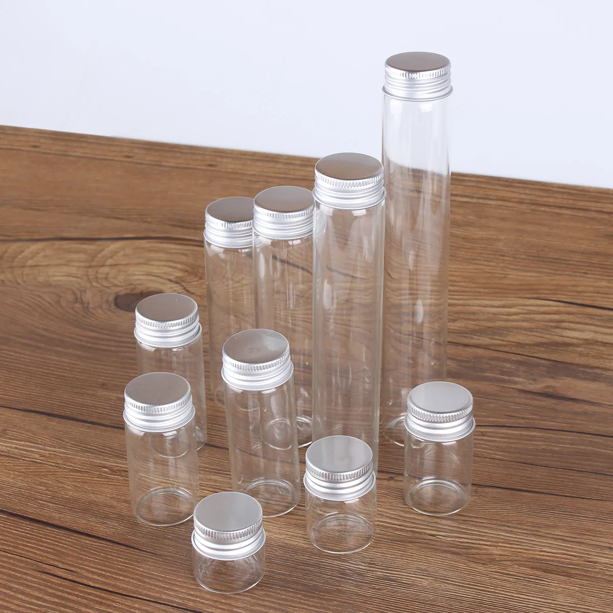 12 pièces 10ml 15ml 20ml 25ml 30ml 40ml 50ml 60ml 80ml 100ml bouteilles en verre avec bouchons en... – Image 3
