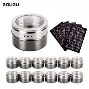 GOUGU pot à épices magnétique avec autocollants boîtes à épices en acier inoxydable outils de pul...