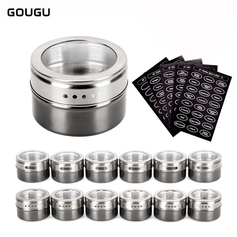 GOUGU pot à épices magnétique avec autocollants boîtes à épices en acier inoxydable outils de pul...
