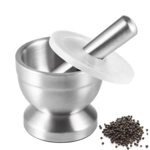 LMETJMA – moulin à épices en acier inoxydable, avec mortier et pilon, herbes, bol, moulin à assai...