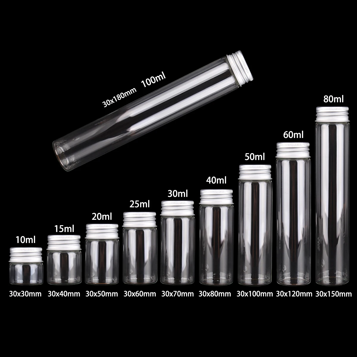 12 pièces 10ml 15ml 20ml 25ml 30ml 40ml 50ml 60ml 80ml 100ml bouteilles en verre avec bouchons en...