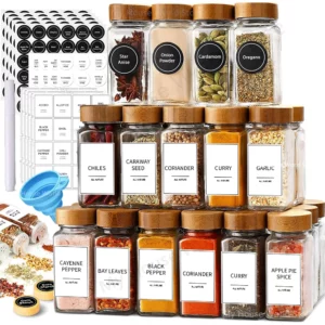 Pots à épices en verre avec couvercles en bambou, 13 pièces, pots en verre de 4oz, ensemble de po...