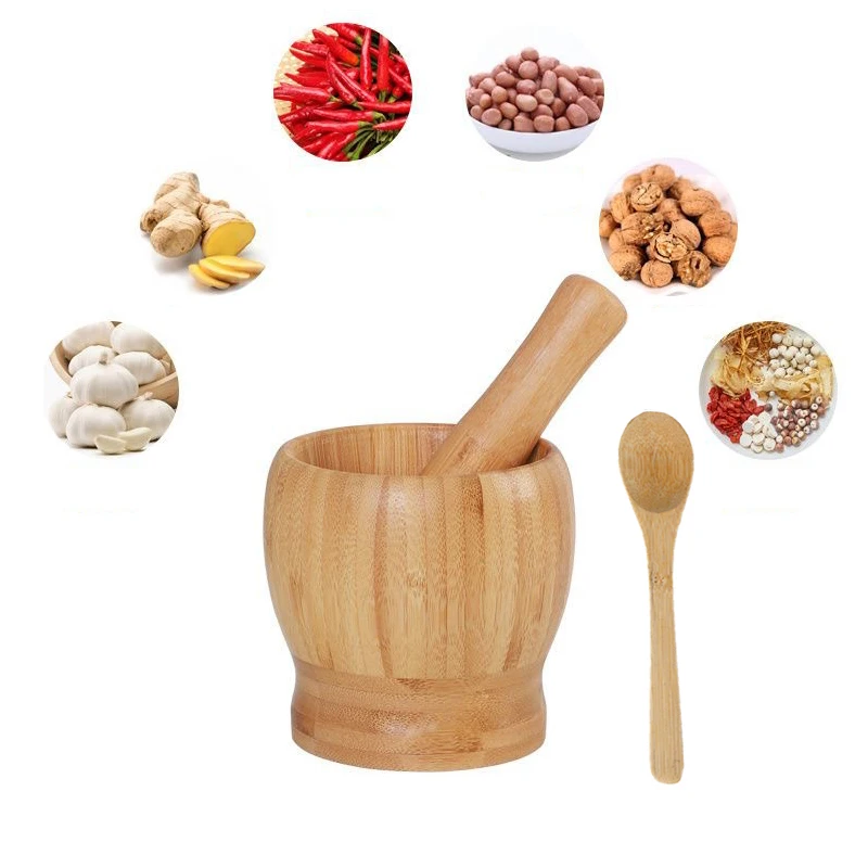 Ensemble mortier et pilon traditionnel en bois pour la cuisine, broyeur à épices et à poivre, mou... – Image 2