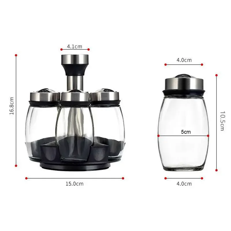 Ensemble de pots à épices en verre T1, support rotatif, assaisonnement sucre Belle HI, salière, r... – Image 2
