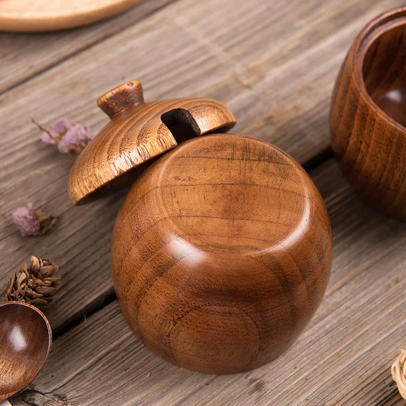 Pot d'assaisonnement en bois, récipient à épices, bidon de saveurs, pot de sel – Image 3