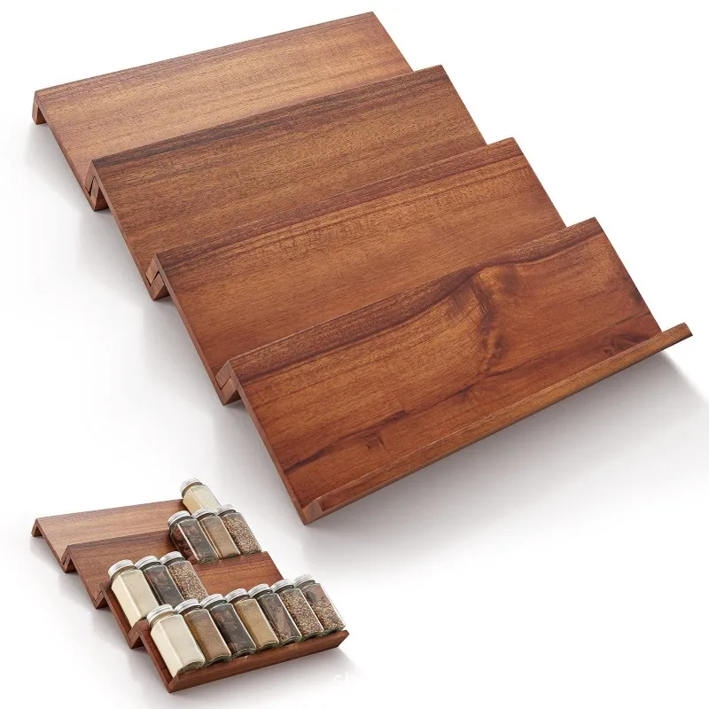 Étagères à épices T1 à 4 niveaux en bois d'acacia, étagère de rangement pour armoire