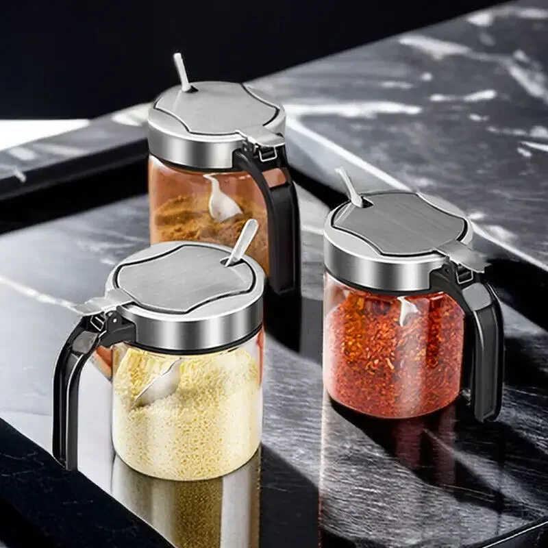 LIJIAO – pot d'assaisonnement en verre pour épices, avec cuillère, sucrier, distributeur de sel,... – Image 3