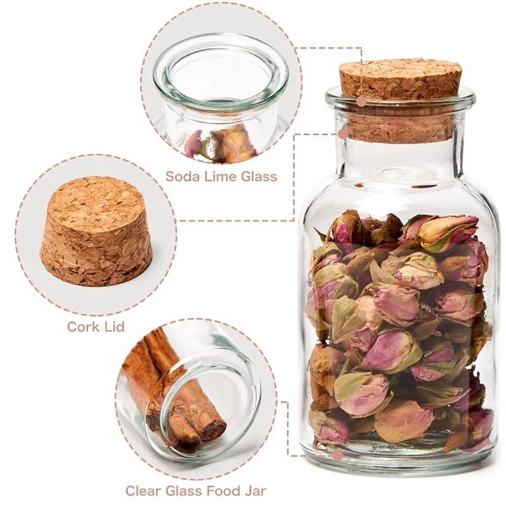 Pots à épices de 5 oz – Bouteilles en verre transparent avec couvercles en liège, récipients rond... – Image 2
