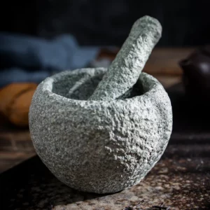 Mortier et pilon en pierre naturelle, fait main, Zen Premium, pour thé, épices, cérémonie du thé...