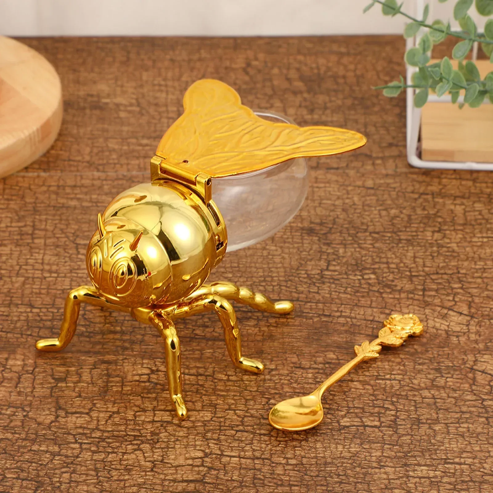 Pot à condiments créatif en forme d'abeille de dessin animé avec cuillère pour la décoration de c... – Image 3
