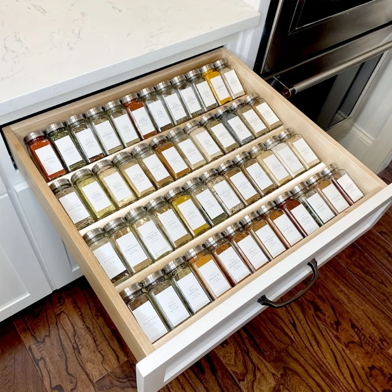 Organisateur tiroir à épices cuisine 1/2x, pot d'assaisonnement en plastique, plateau rangement KXRE – Image 3