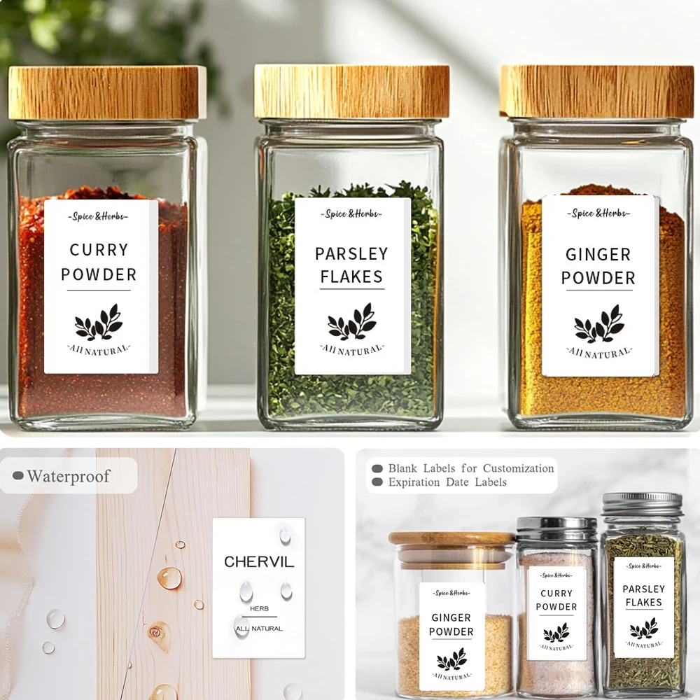Étiquettes pour pots à épices - Autocollants minimalistes pré-imprimés et imperméables pour pots... – Image 2