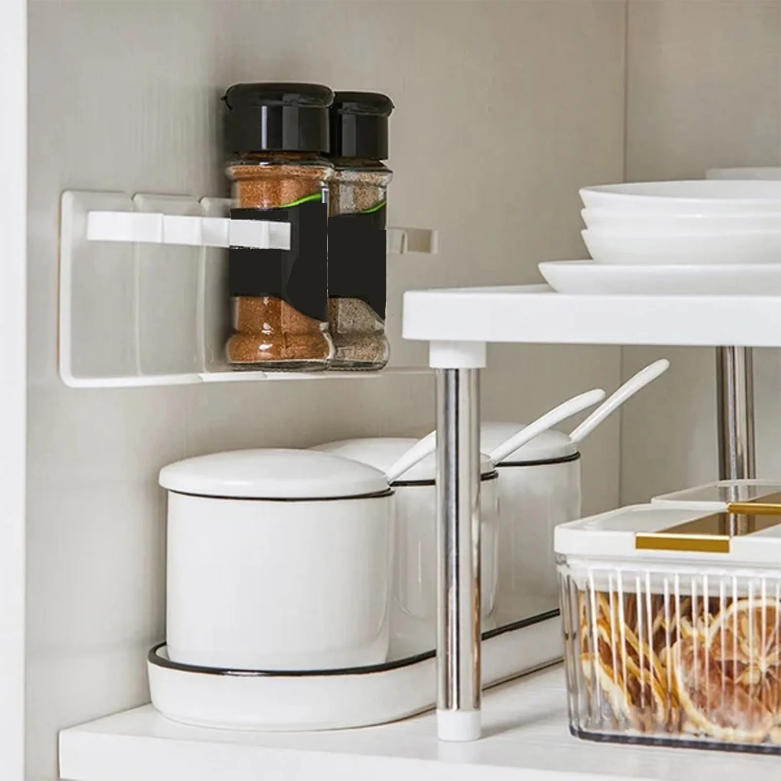 Étagère de rangement réglable murale pour pots à épices, organisateur peu encombrant, sans perçag... – Image 2