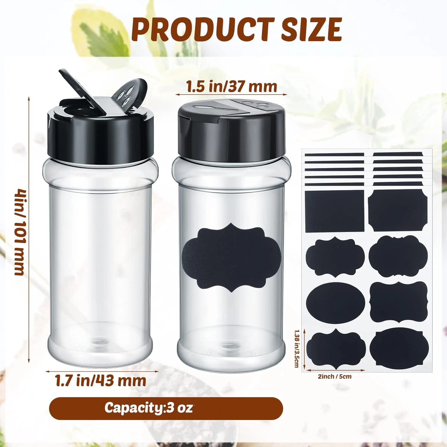 Pot à épices en plastique de 100ml avec couvercle Shaker, étiquette et stylos, récipient d'assais... – Image 2