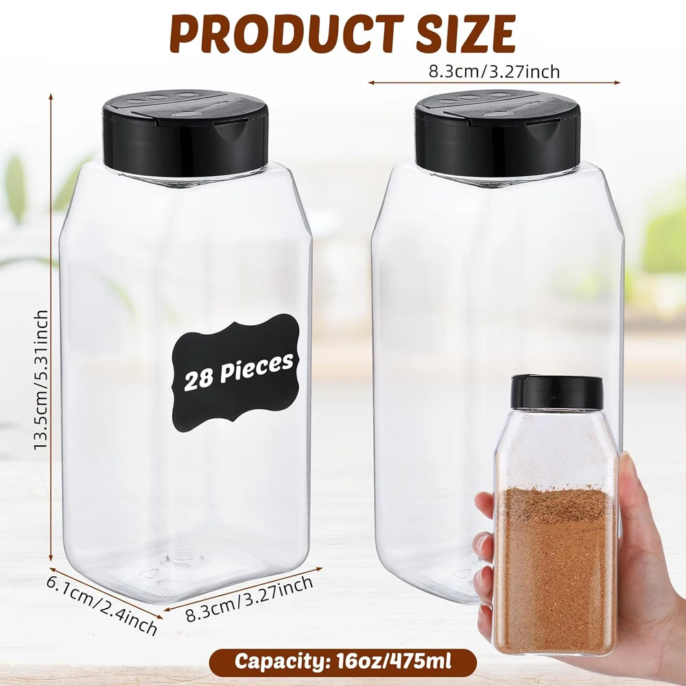 Bocaux à épices en plastique avec couvercle, bouteilles carrées en plastique avec couvercles dose... – Image 3
