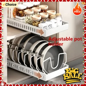 Organisateur multifonctionnel de cuisine extractible pour casseroles/poêles, support de couvercle...