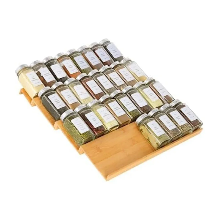 Organisateur de tiroir de plateau de support à épices en bambou-stockage de comptoir de cuisine m...
