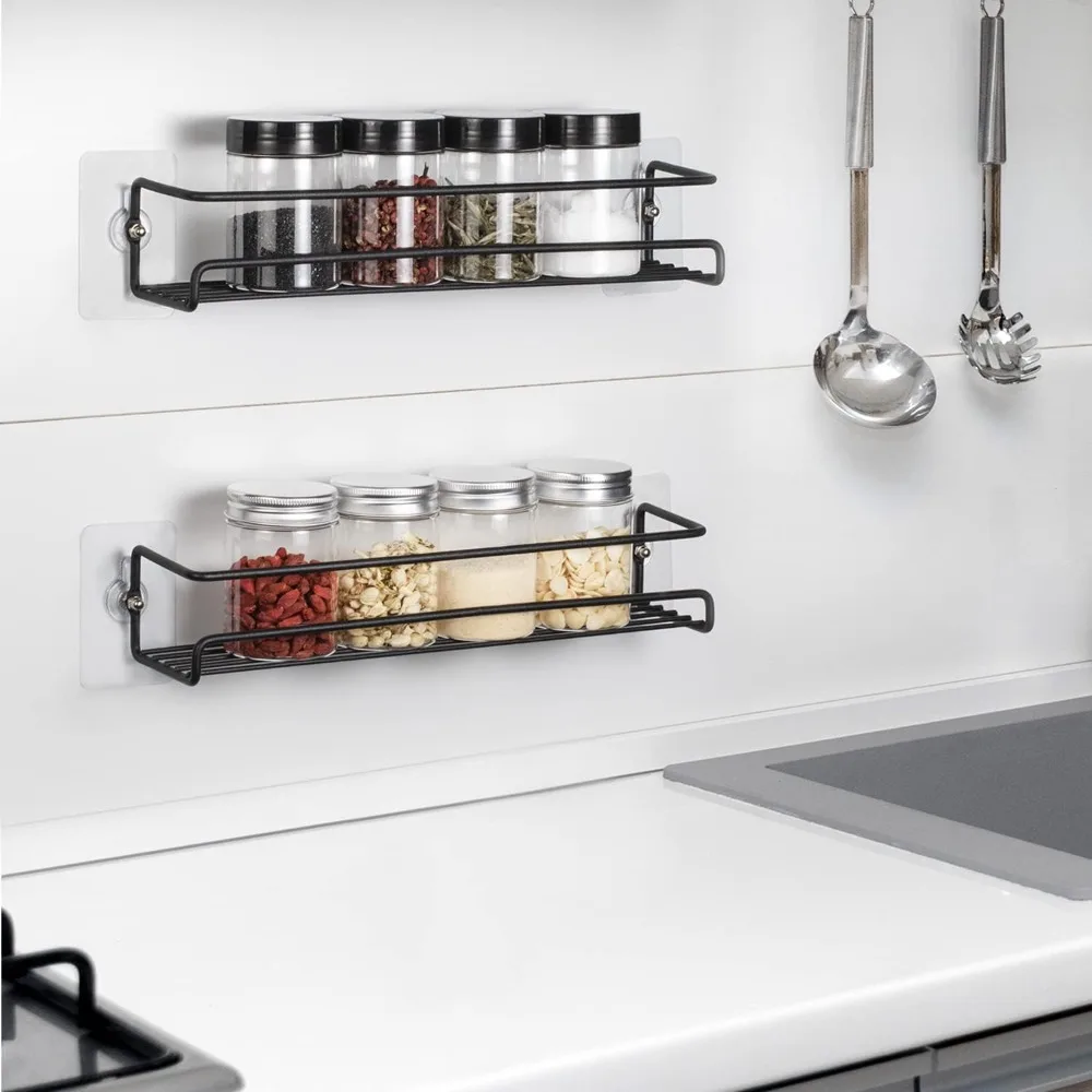 1/2 pièces Étagère de rangement de cuisine murale en métal pour épices et assaisonnements, à susp... – Image 3
