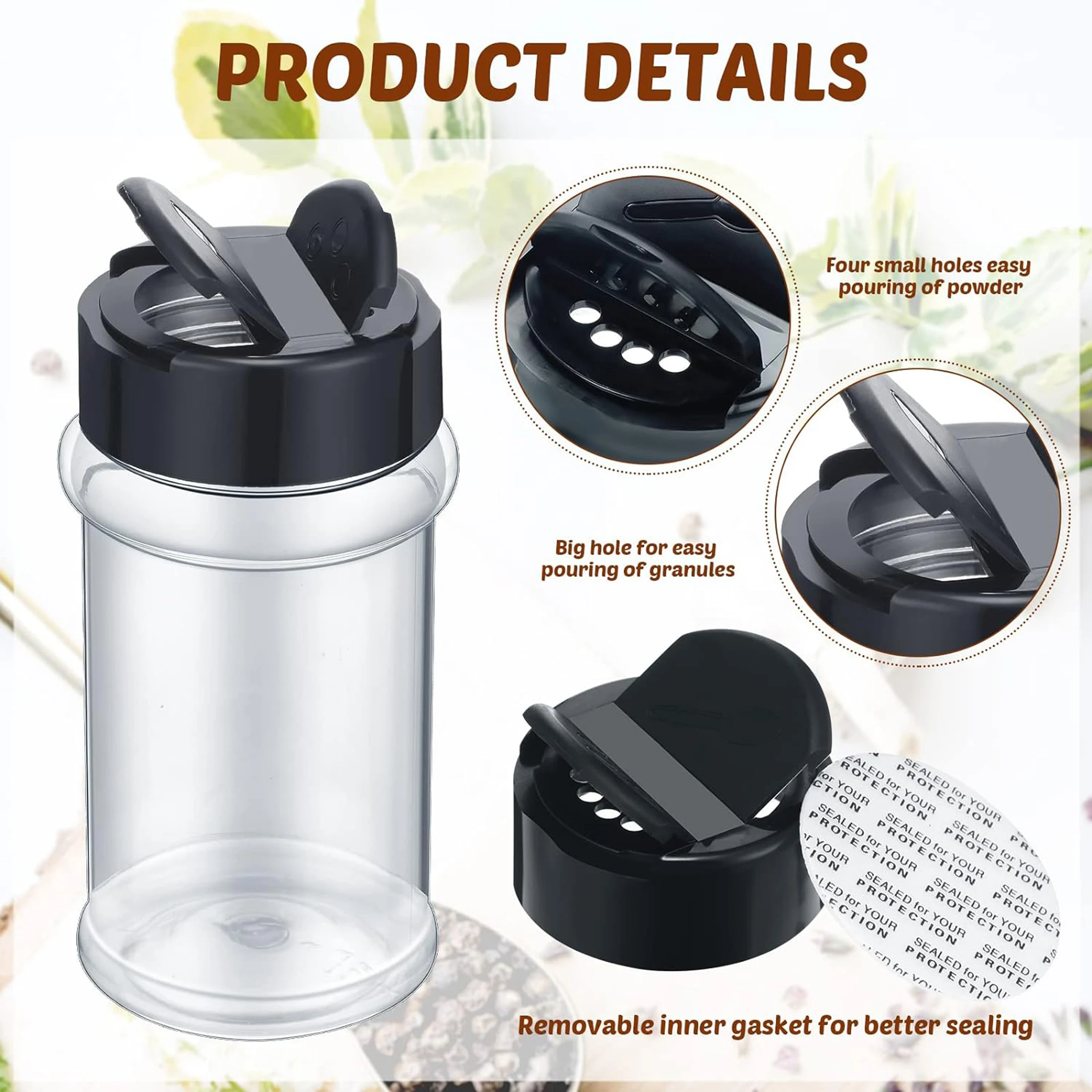 Boîtes à épices en plastique Transparent de 170ml, avec couvercle Shaker, bouteilles d'assaisonne... – Image 3