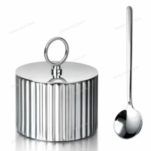 1PCS Pot à sel de luxe en acier inoxydable, sucrier avec couvercle et cuillère, récipient à épice...