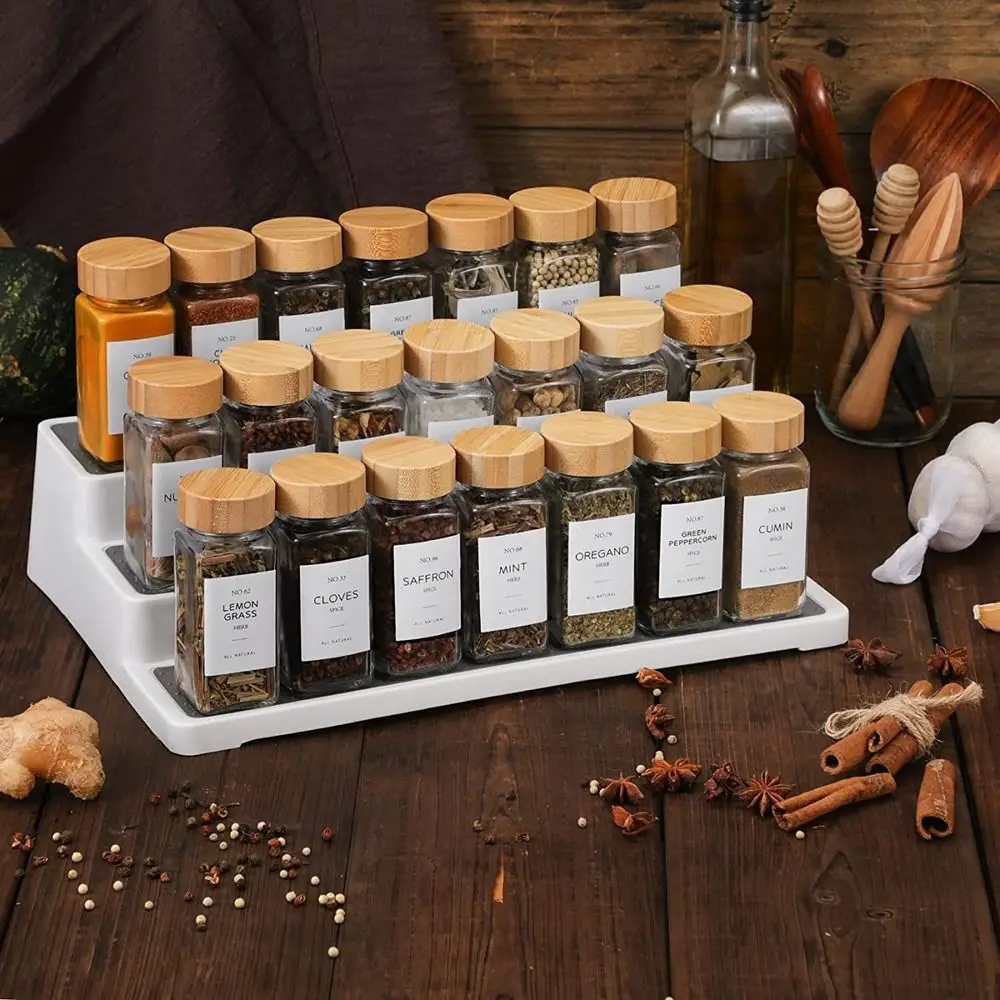 Pots à épices hermétiques de 120ml et 4oz, pour support à épices avec couvercle en bois de bambou... – Image 2