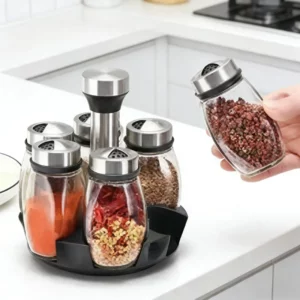 Ensemble de 1/7 pots à épices rotatifs en verre pour cuisine, avec support de rangement pour sel,...