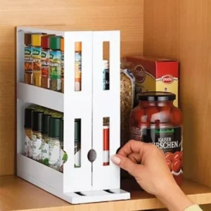 Étagère à épices rotative à 2 niveaux - Étagère de rangement multifonctionnelle coulissante pour...