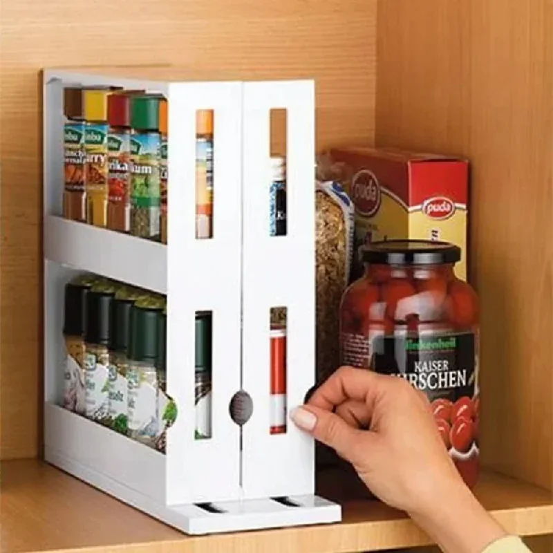 Étagère à épices rotative à 2 niveaux - Étagère de rangement multifonctionnelle coulissante pour...
