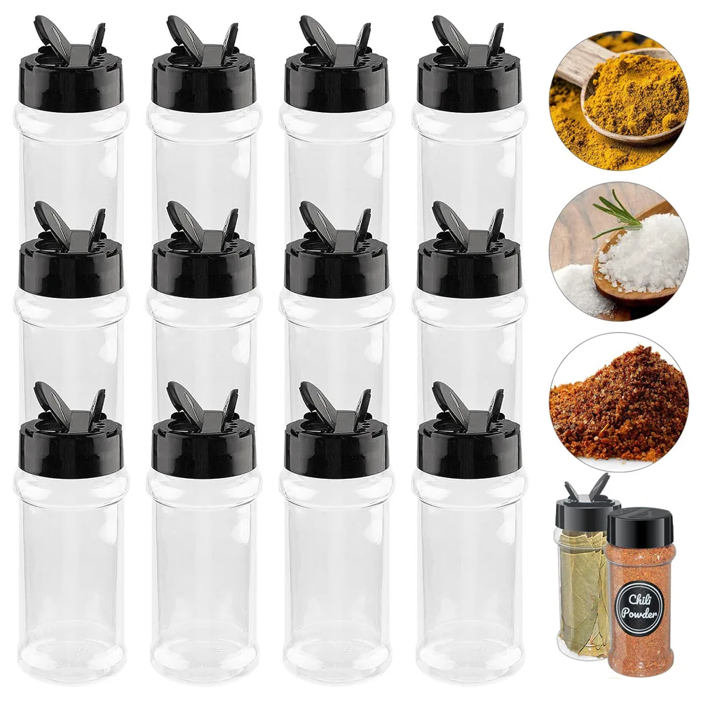 Pots à Épices en Plastique Transparent avec Secoueur, Bouteille d'Assaisonnement pour Herbes en P...
