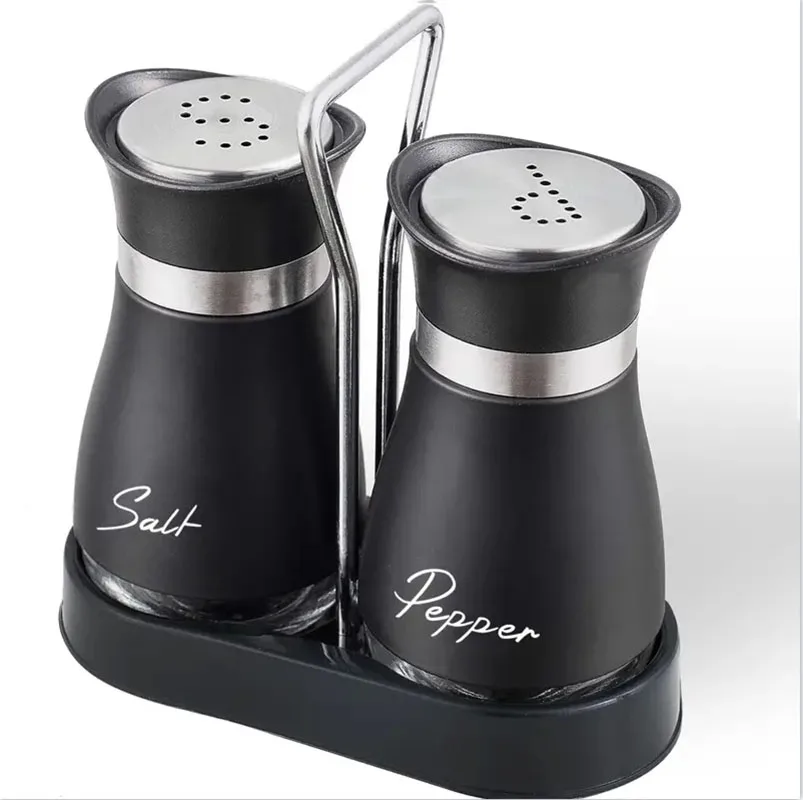 Bouteille d'épices en verre de cuisine, salière et poivrière rechargeables réglables, ensemble de... – Image 3