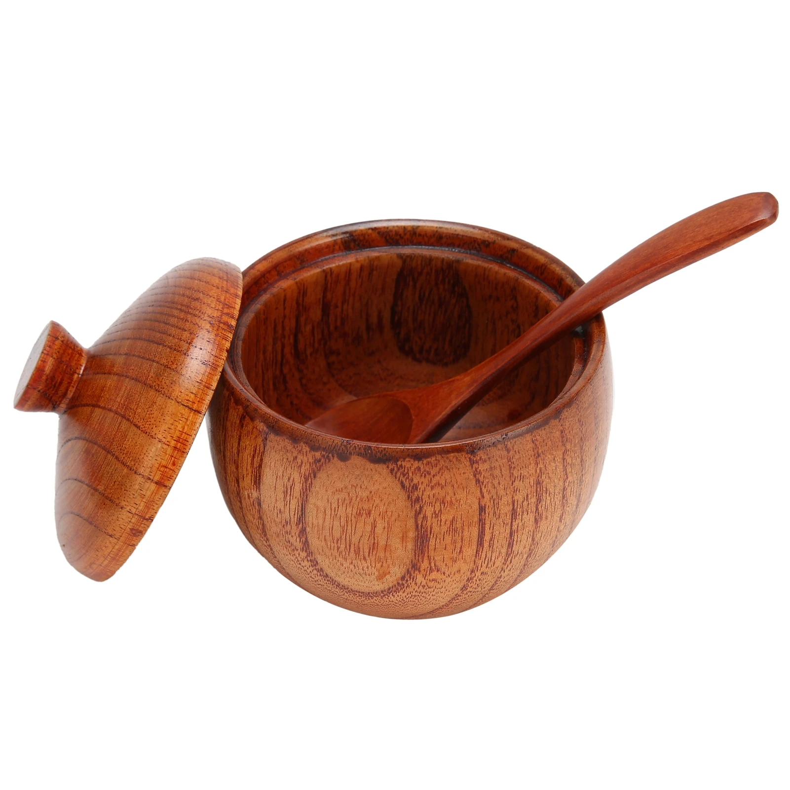 Pot à épices en bois Sucrier, Salière Belle Boîte d'assaisonnement avec cuillère et couvercle, Ou... – Image 2
