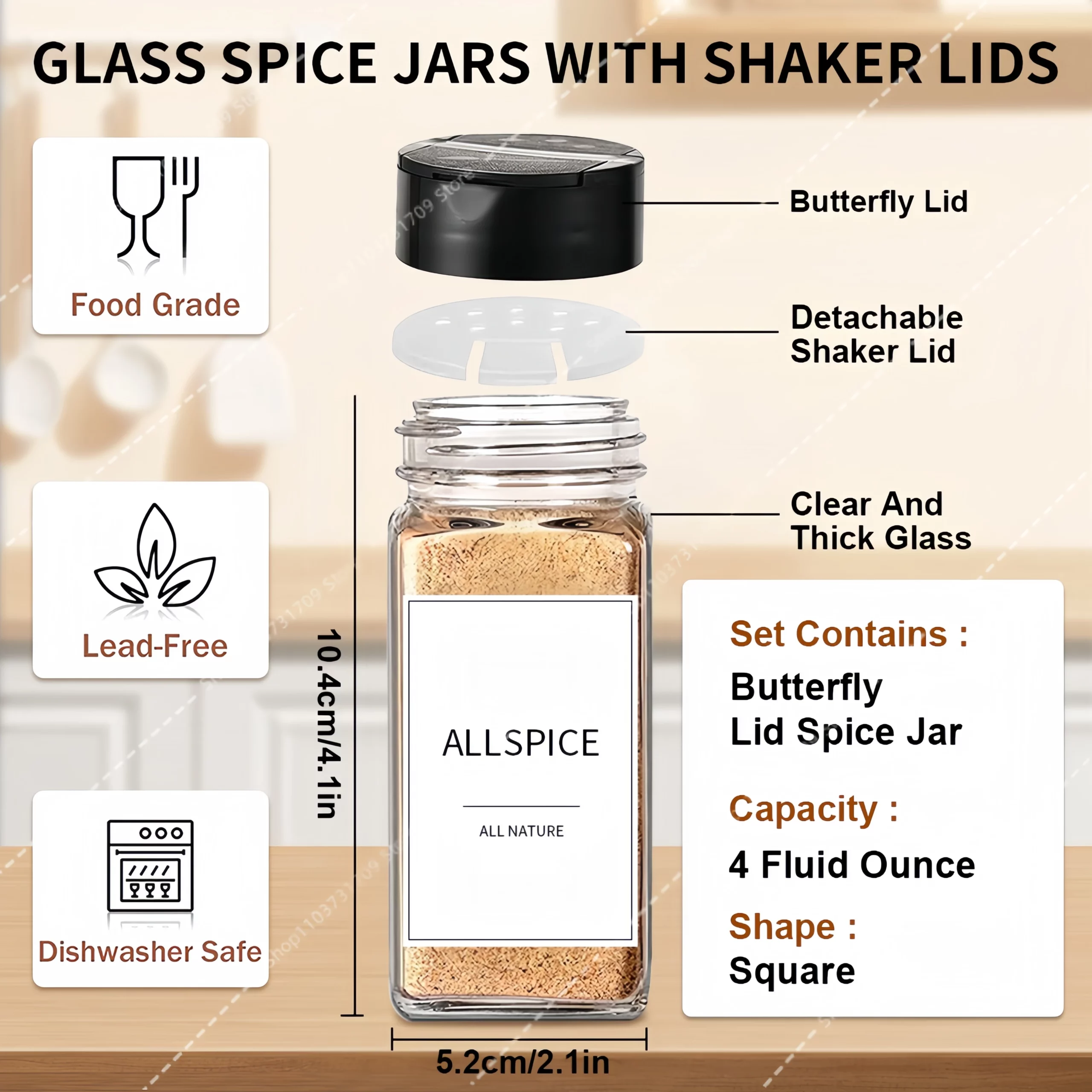Lot de 12 pots à épices en verre avec étiquettes, récipients à assaisonnements, pots à sel avec c... – Image 2