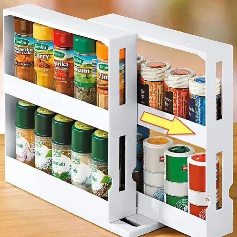 Étagère à épices rotative à 2 niveaux - Étagère de rangement multifonctionnelle coulissante pour... – Image 2