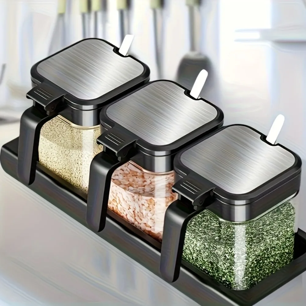 Pots à épices en verre avec cuillère, 3 pièces, 10oz, ensemble de pots à épices, pots d'assaisonn...