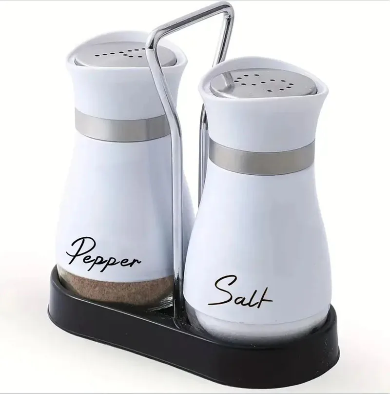 Bouteille d'épices en verre de cuisine, salière et poivrière rechargeables réglables, ensemble de... – Image 2