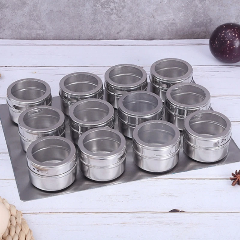 Nouveau ensemble de pots à épices magnétiques, boîtes à épices en acier inoxydable, conteneur de...