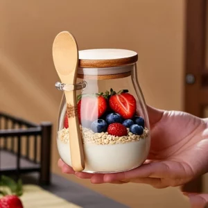 Pot en verre scellé à la mode avec cuillère et couvercle, pot à épices transparent, petit récipie...