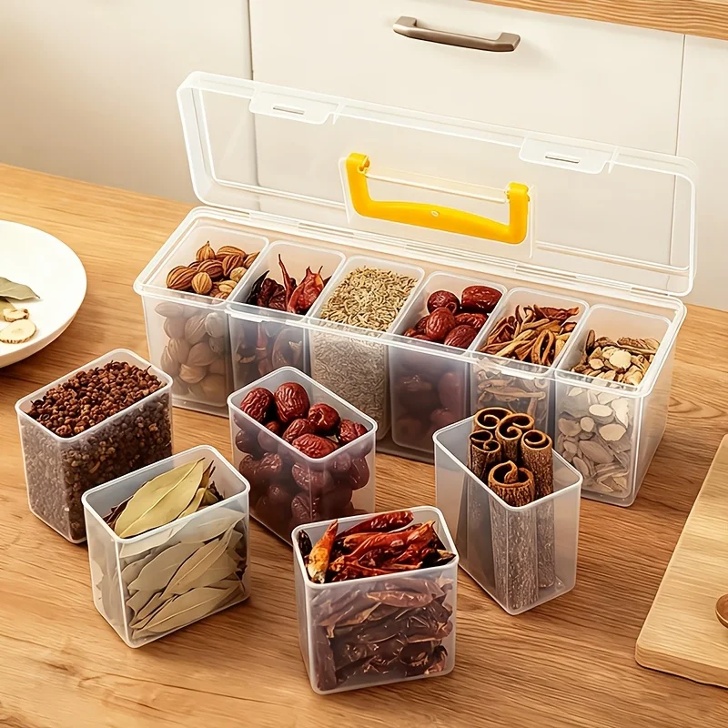 Ensemble de récipients à épices scellés avec couvercle de 7 pièces (1L + 6S) – Pots divisés amovi... – Image 3