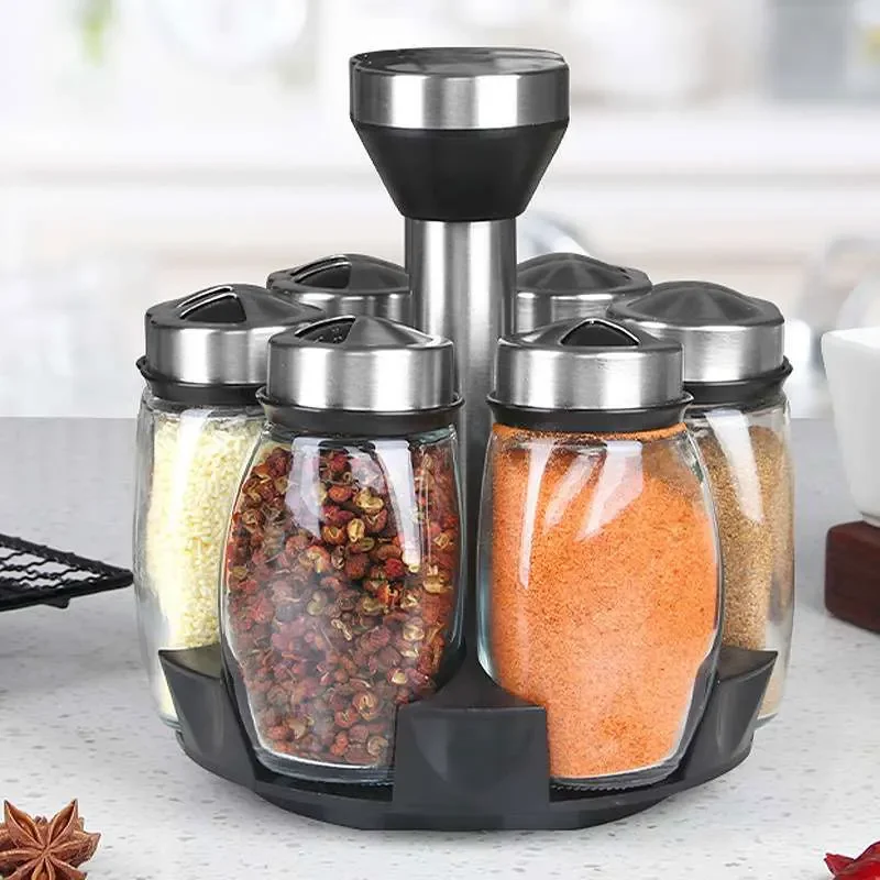 Ensemble de pots à épices en verre T1, support rotatif, assaisonnement sucre Belle HI, salière, r...