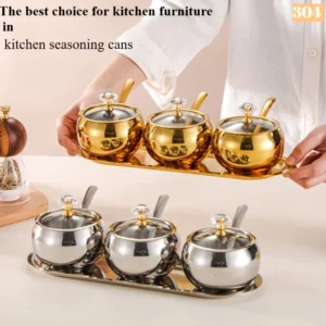 Ensemble de pots à épices pratiques en acier inoxydable 304, équipé d'un couvercle en verre trans...