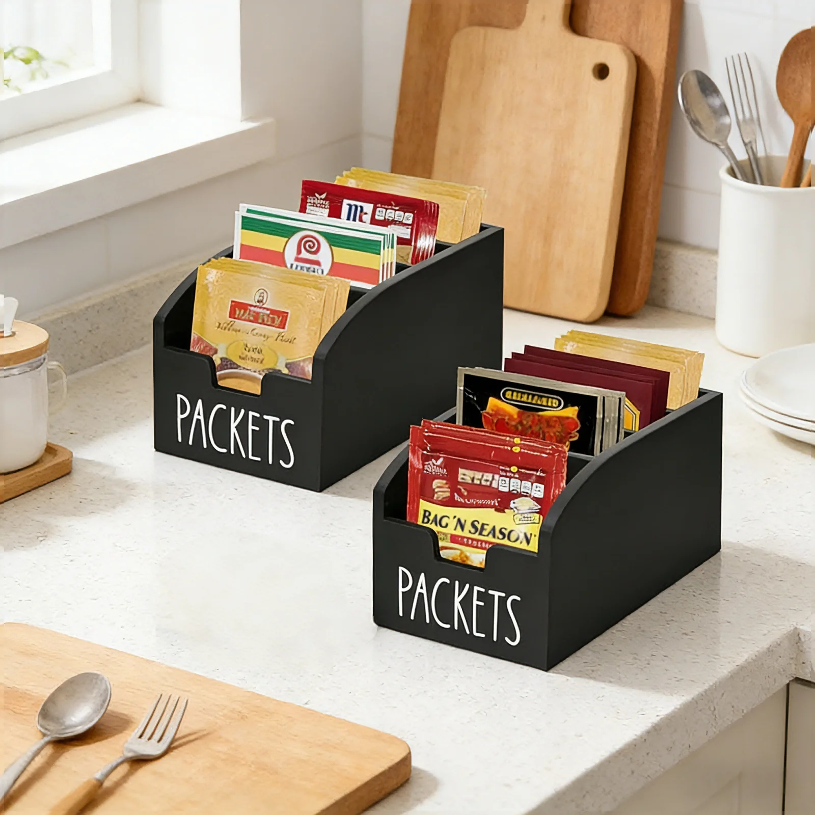 Boîte de rangement pour épices de cuisine, étagère à épices en bois avec 4 compartiments, organis... – Image 2