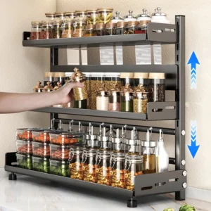 Étagère à épices verticale réglable en hauteur à 2-3 niveaux, en métal antirouille, pour le range...