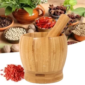 Ensemble mortier et pilon traditionnel en bois pour la cuisine, broyeur à épices et à poivre, mou...