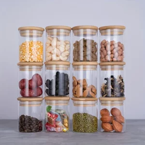 12 pots à épices en verre avec couvercle en bambou, contenants à épices hermétiques de 8 oz avec...