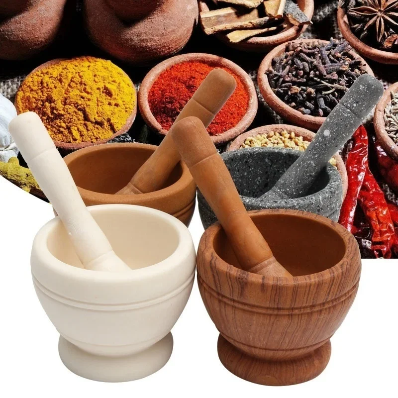 Ensemble de pilon à mortier en résine, mélange d'épices, d'ail, d'herbes, de broyage, bol, outils... – Image 2