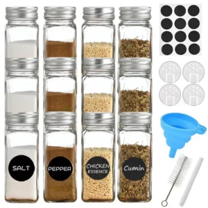 Pots d'assaisonnement en verre avec couvercle en bambou, bouteille carrée, salière, shakers, stoc...