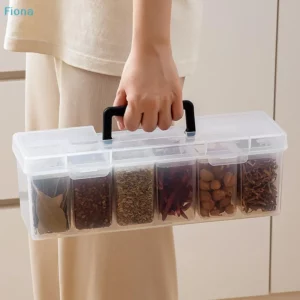 ⛟ Boîte de rangement à épices transparente portable avec poignée, récipient alimentaire divisé en...