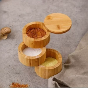 Produits de cuisine écologiques, boîte de rangement Triple sel et épices en bois de bambou avec c...